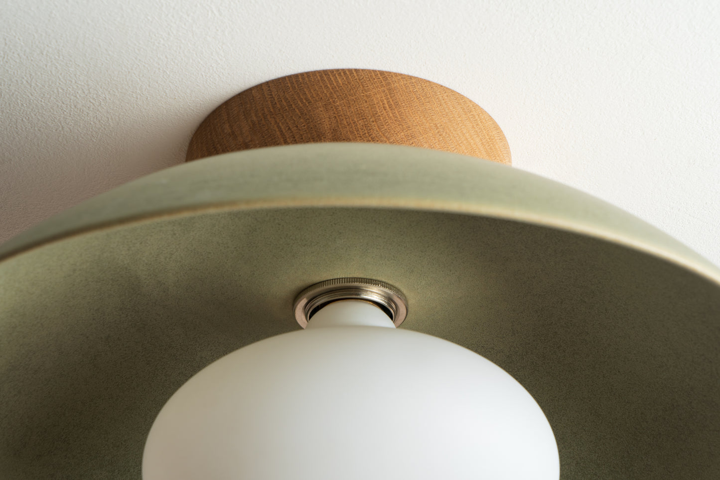 Green Dawn Flush Mount Ceiling Light in Ceramic and Oak