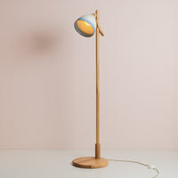 Blue and White Element Floor Lamp in Solid Oak Wood and Ceramic