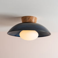 Blue Dawn Flush Mount Ceiling Light in Ceramic and Oak