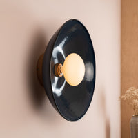 Blue XL Dawn Wall Light Sconce in Ceramic and Oak
