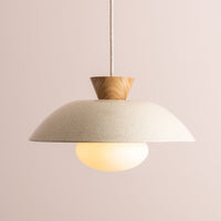 Speckled Cream Gloss Dawn Pendant Light in Ceramic and Oak