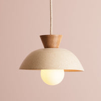 Speckled Cream Gloss Small Dawn Pendant Light in Ceramic and Oak