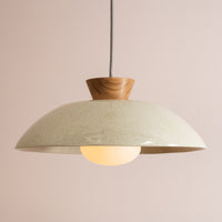 Speckled Cream Gloss XL Dawn Pendant Light in Ceramic and Oak