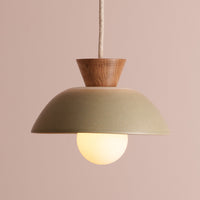 Green Small Dawn Pendant Light in Ceramic and Oak