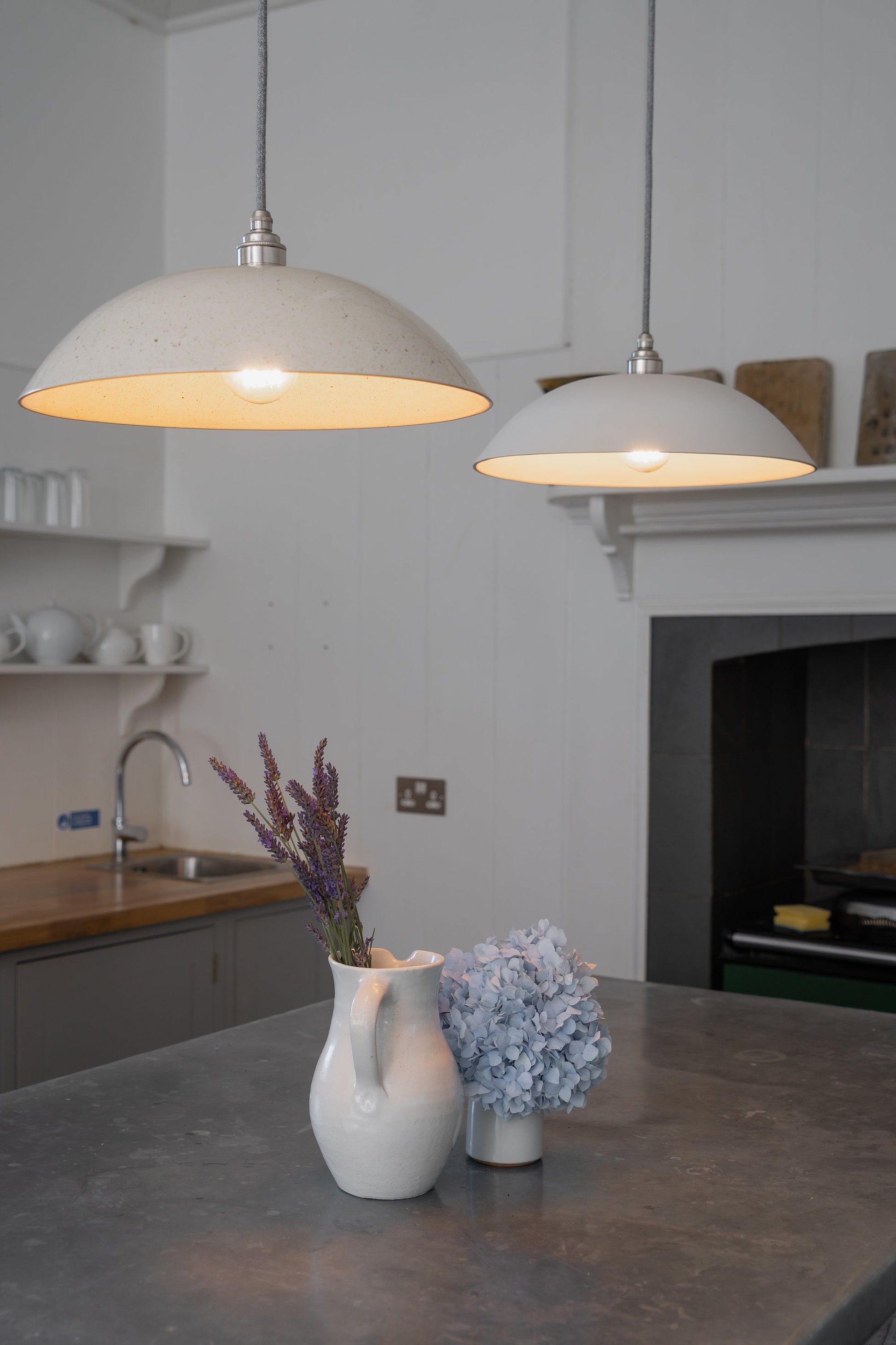 Speckled Cream Matt Dusk Ceramic Lamp Shade and Pendant Set by StudioHaran