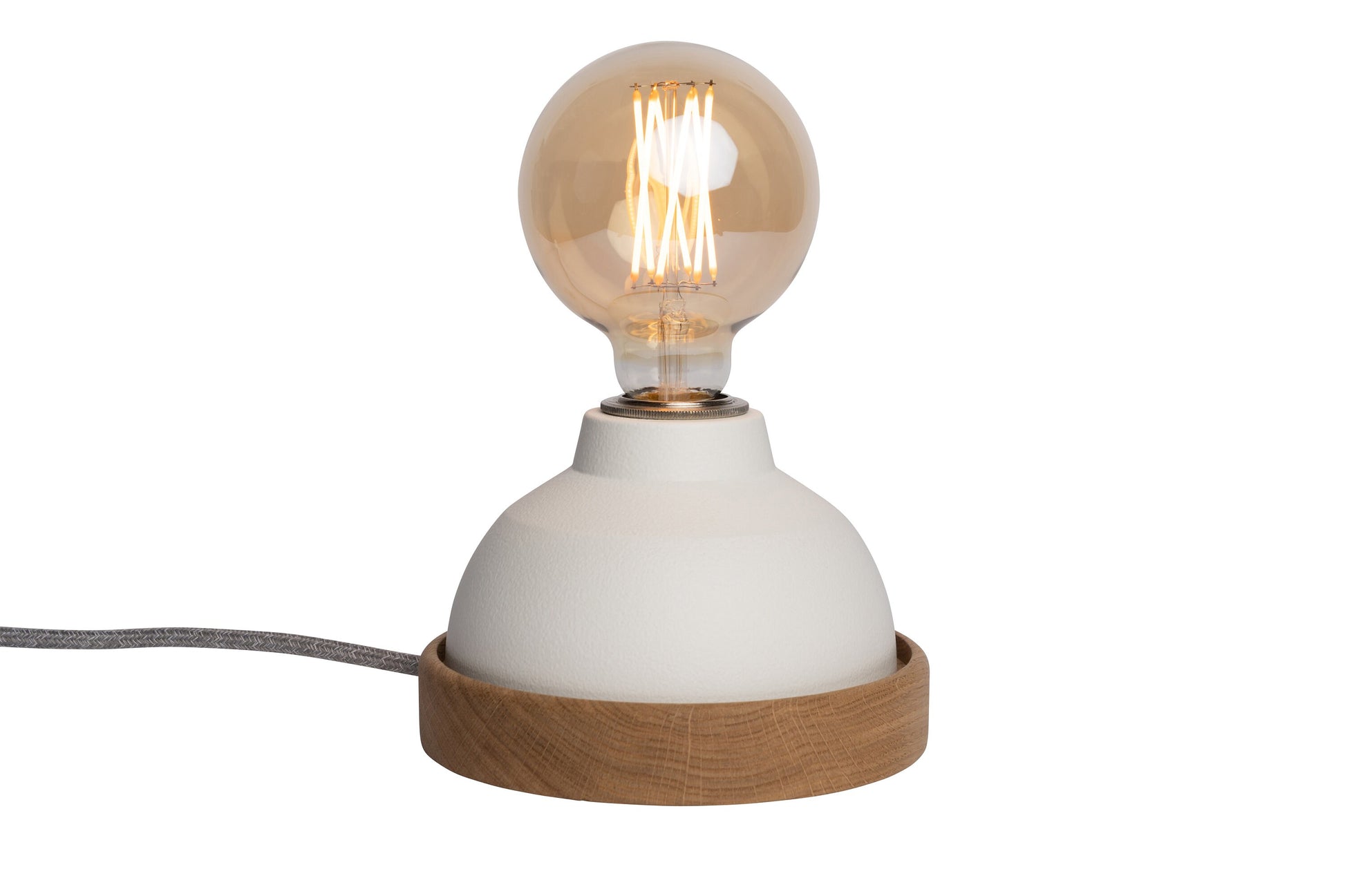 White Sennen Table Lamp in Ceramic and Oak by StudioHaran