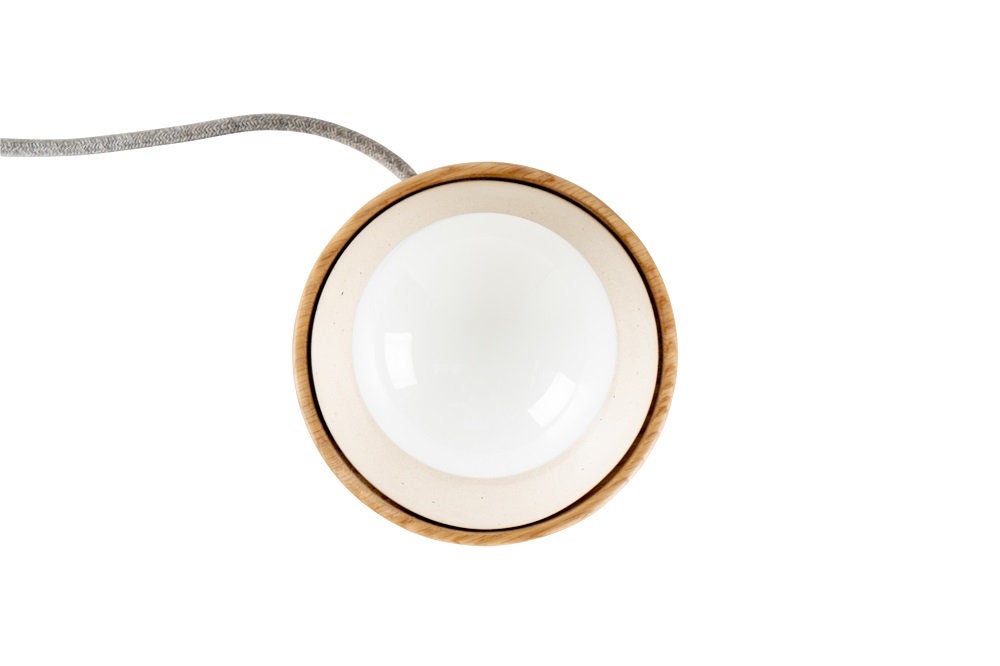 Speckled Cream Sennen Table Lamp in Ceramic and Oak by StudioHaran