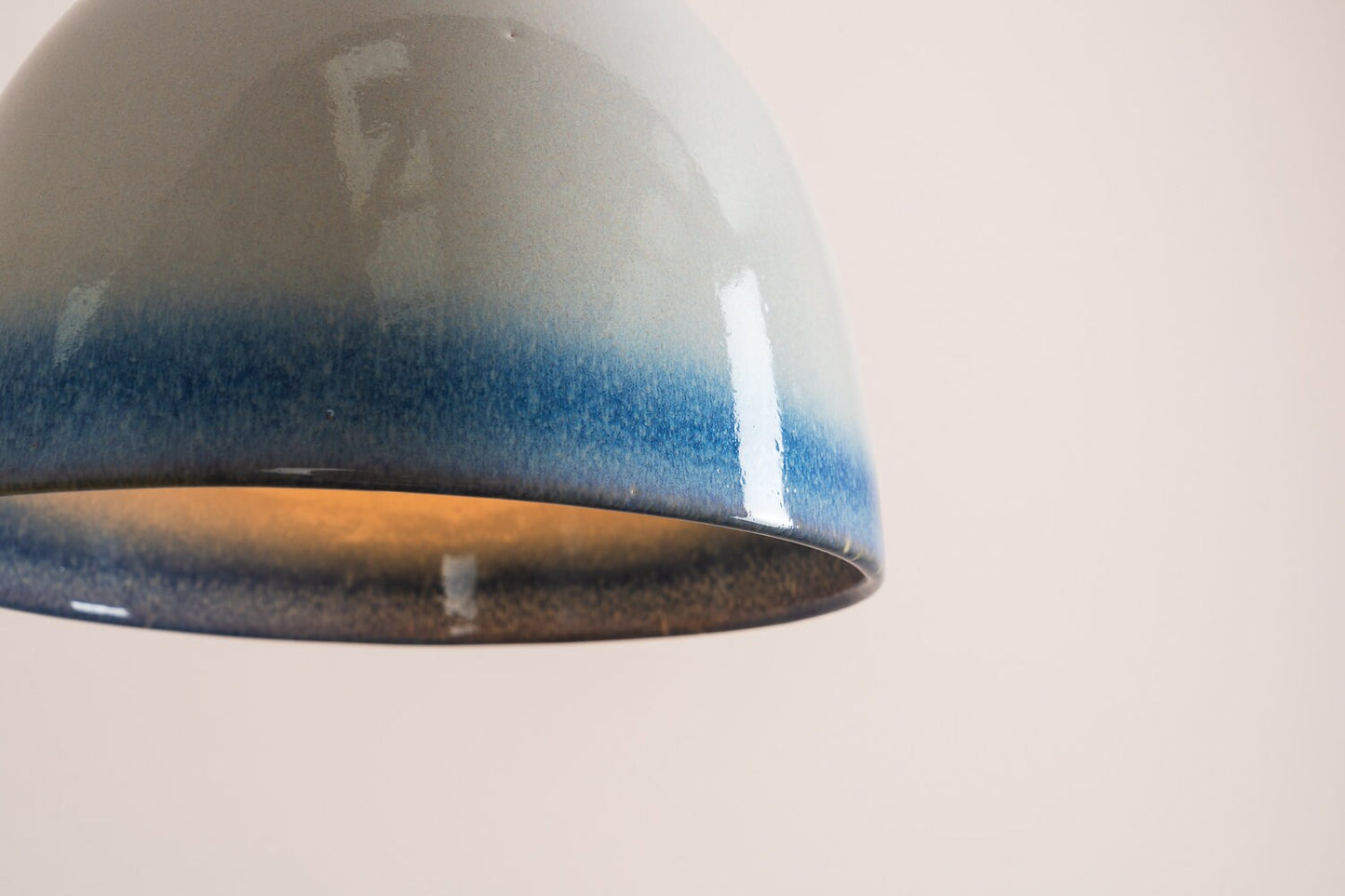 Blue and White Element Pendant Light in Ceramic and Oak by StudioHaran