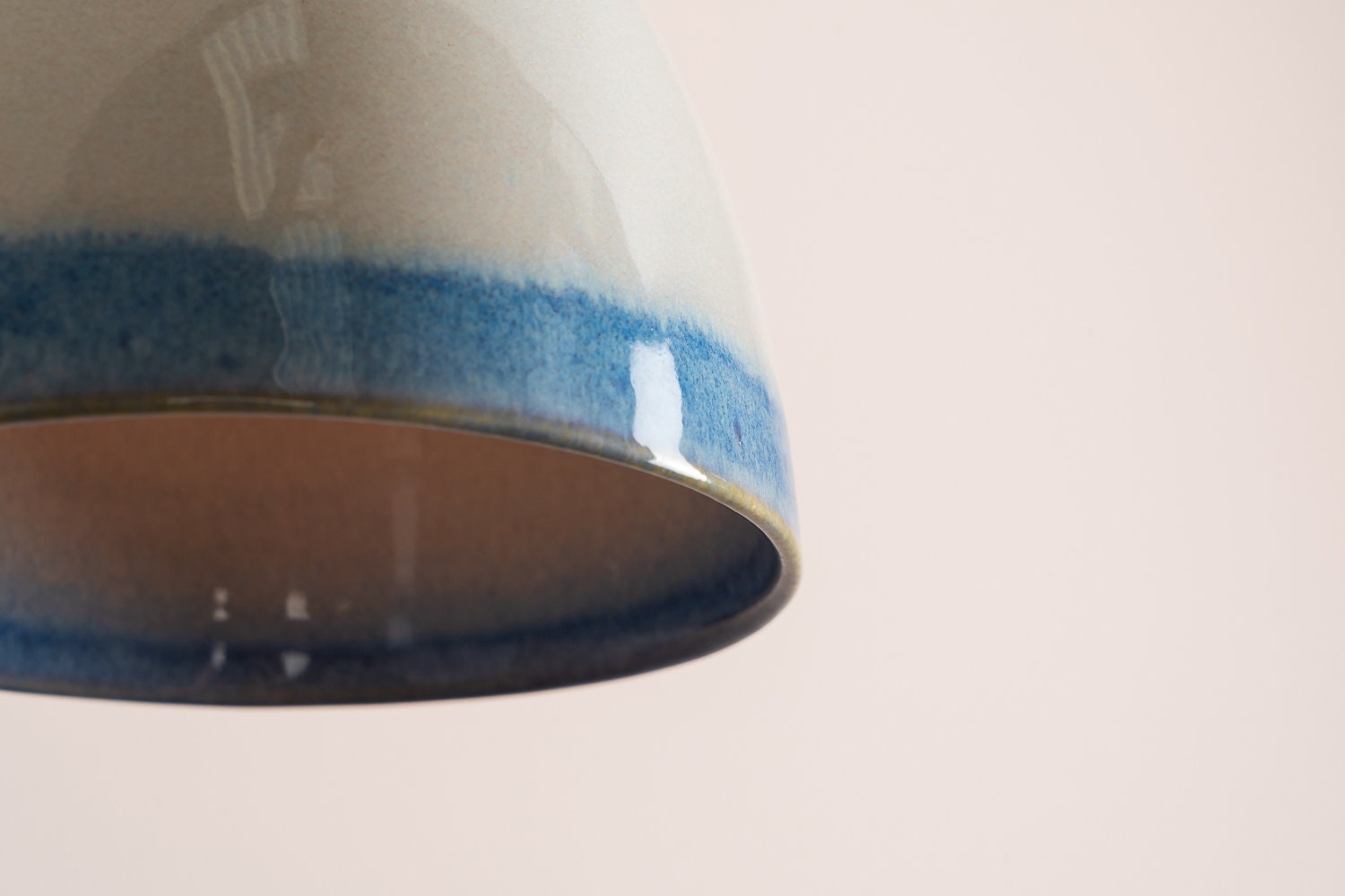 Small Blue and White Element Pendant Light in Ceramic and Oak by StudioHaran