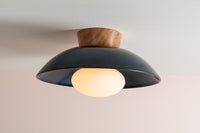 Blue Dawn Flush Mount Ceiling Light in Ceramic and Oak