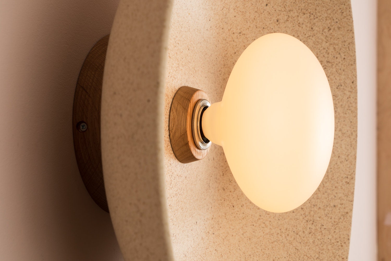 Speckled Cream Matt XL Dawn Wall Light Sconce in Ceramic and Oak by StudioHaran