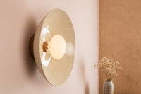 Speckled Cream Gloss XL Dawn Wall Light Sconce in Ceramic and Oak