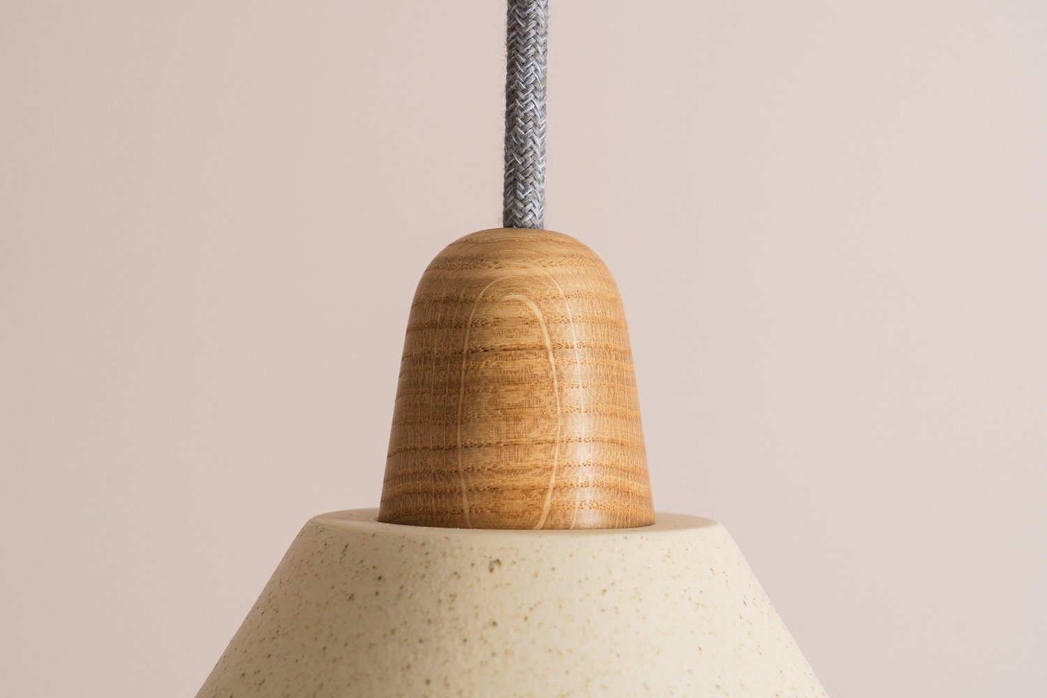 Speckled Cream Matt Element Pendant Light in Ceramic and Oak by StudioHaran