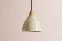 Small Speckled Cream Gloss Element Pendant Light in Ceramic and Oak
