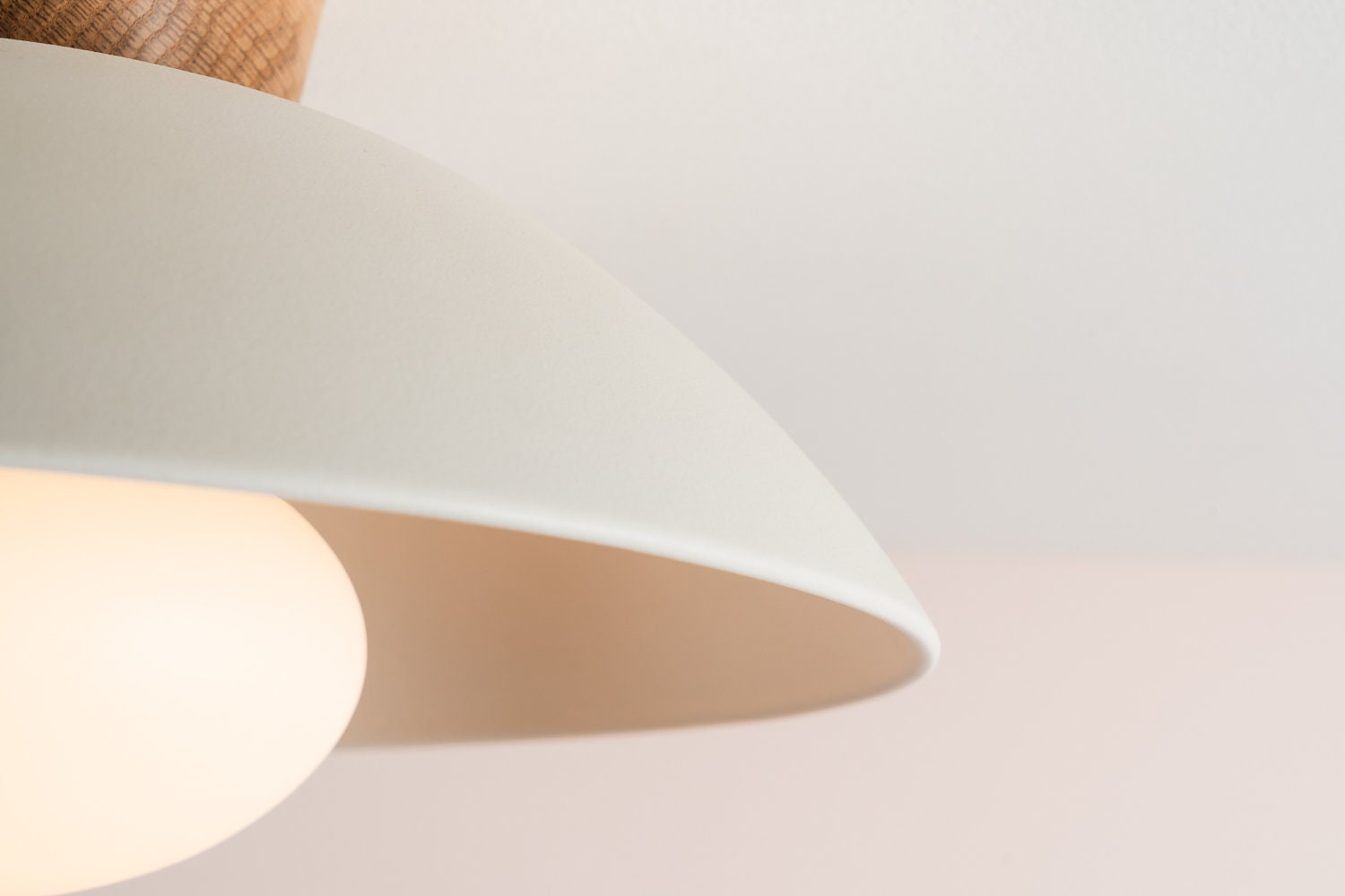 White Dawn Flush Mount Ceiling Light in Ceramic and Oak by StudioHaran