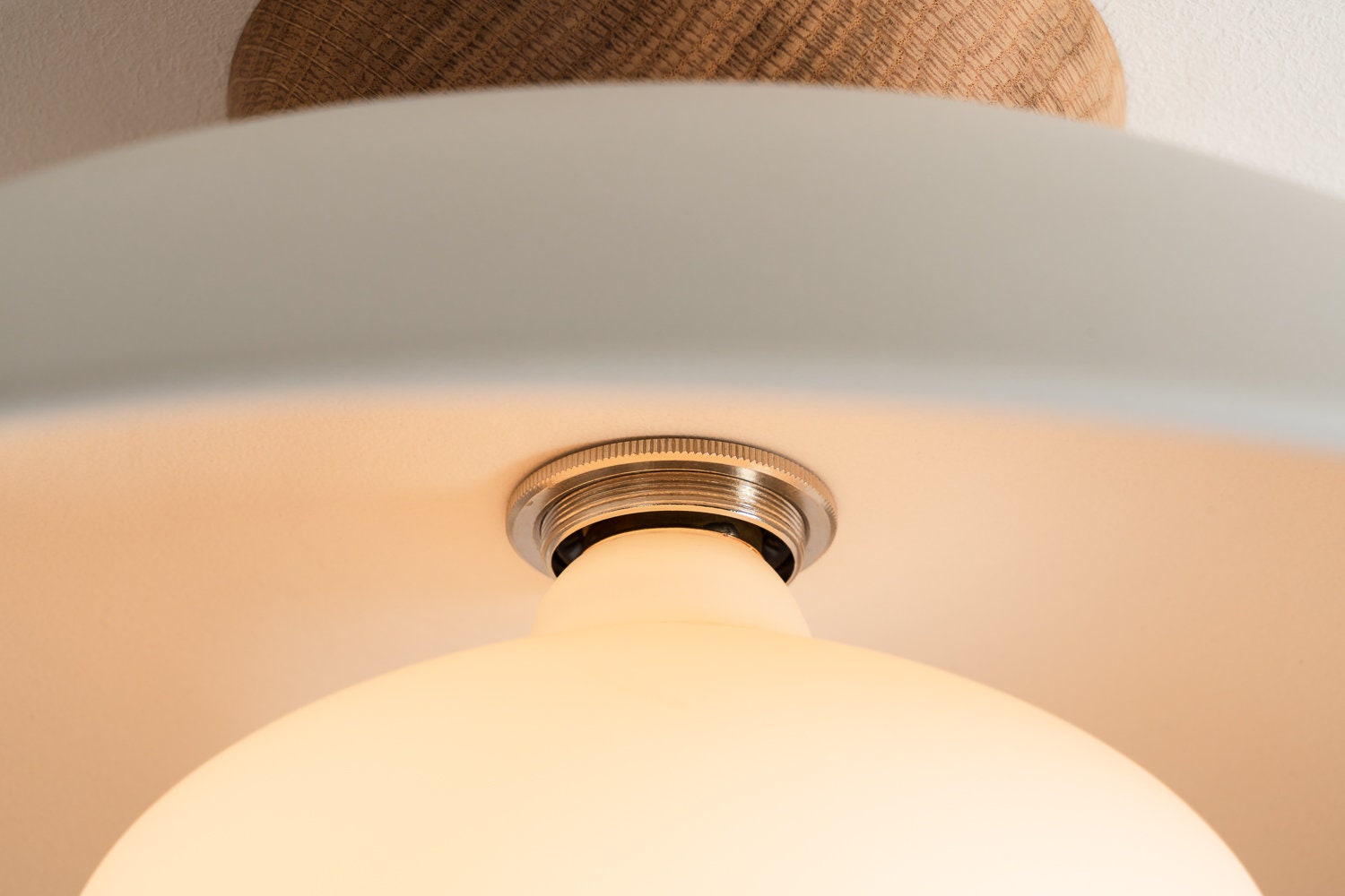 White Dawn Flush Mount Ceiling Light in Ceramic and Oak by StudioHaran