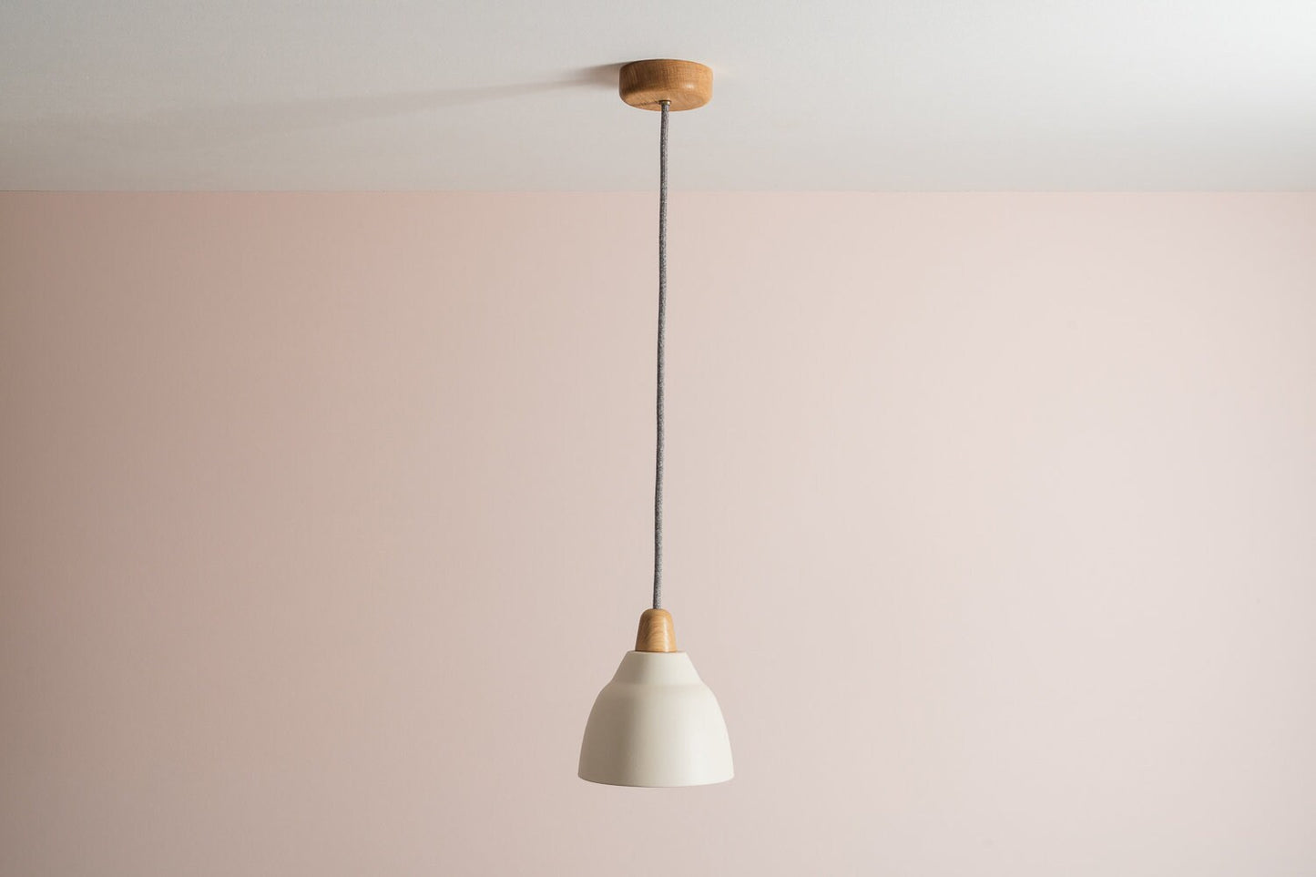 Small White Element Pendant Light in Ceramic and Oak by StudioHaran