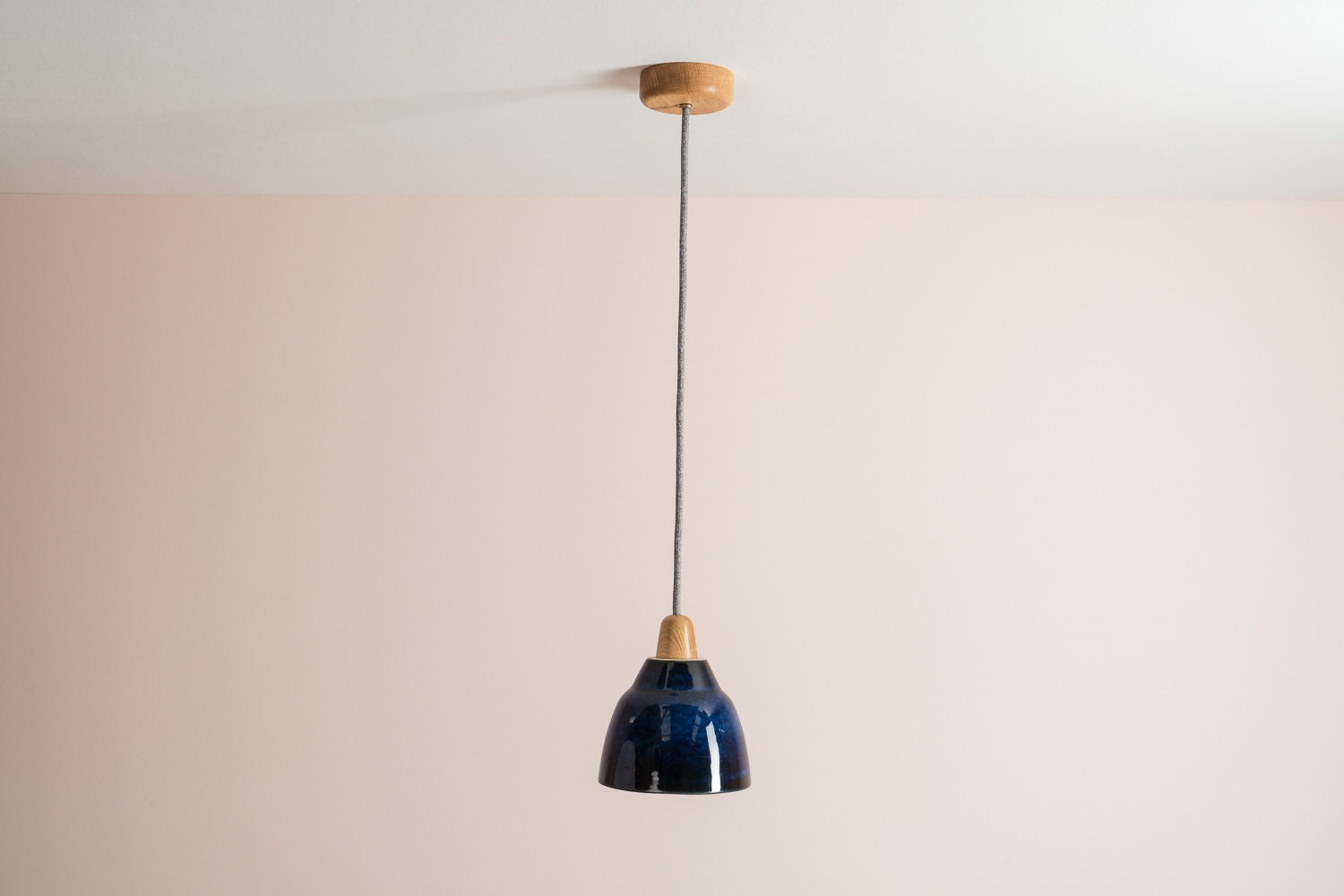 Small Blue Element Pendant Light in Ceramic and Oak by StudioHaran