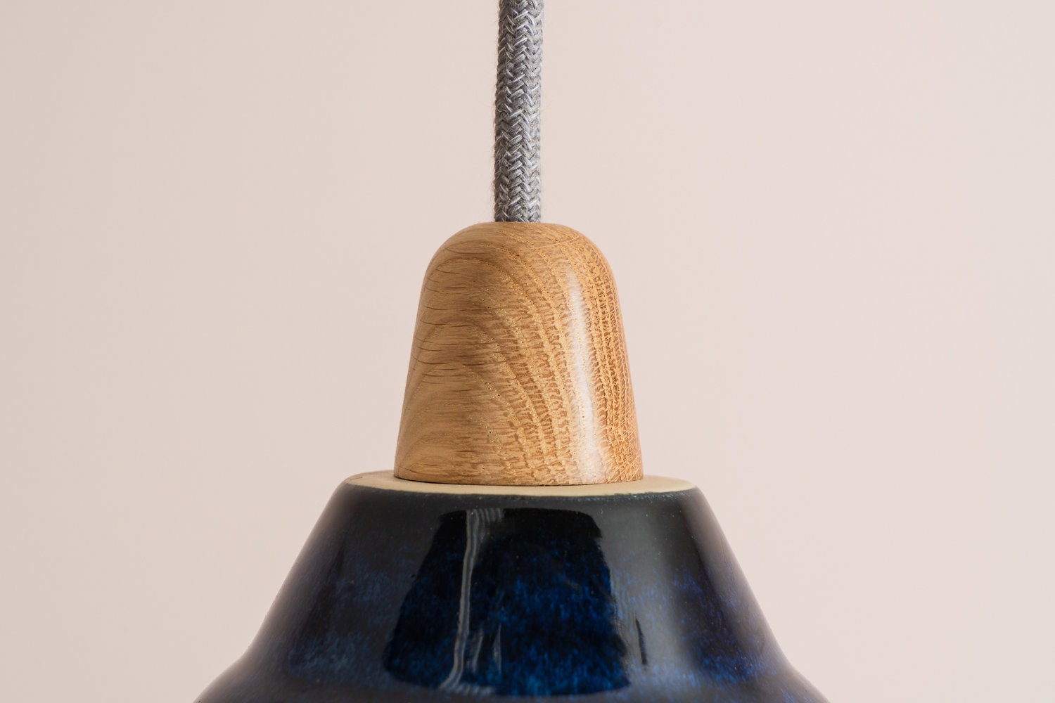Small Blue Element Pendant Light in Ceramic and Oak by StudioHaran