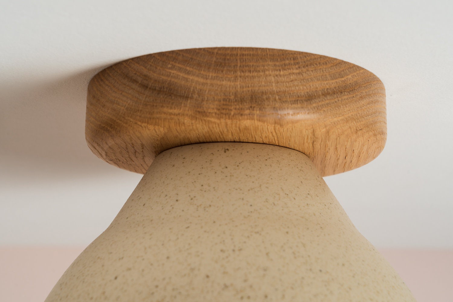 Speckled Cream Matt Element Flush Mount Ceiling Light in Ceramic and Oak by StudioHaran