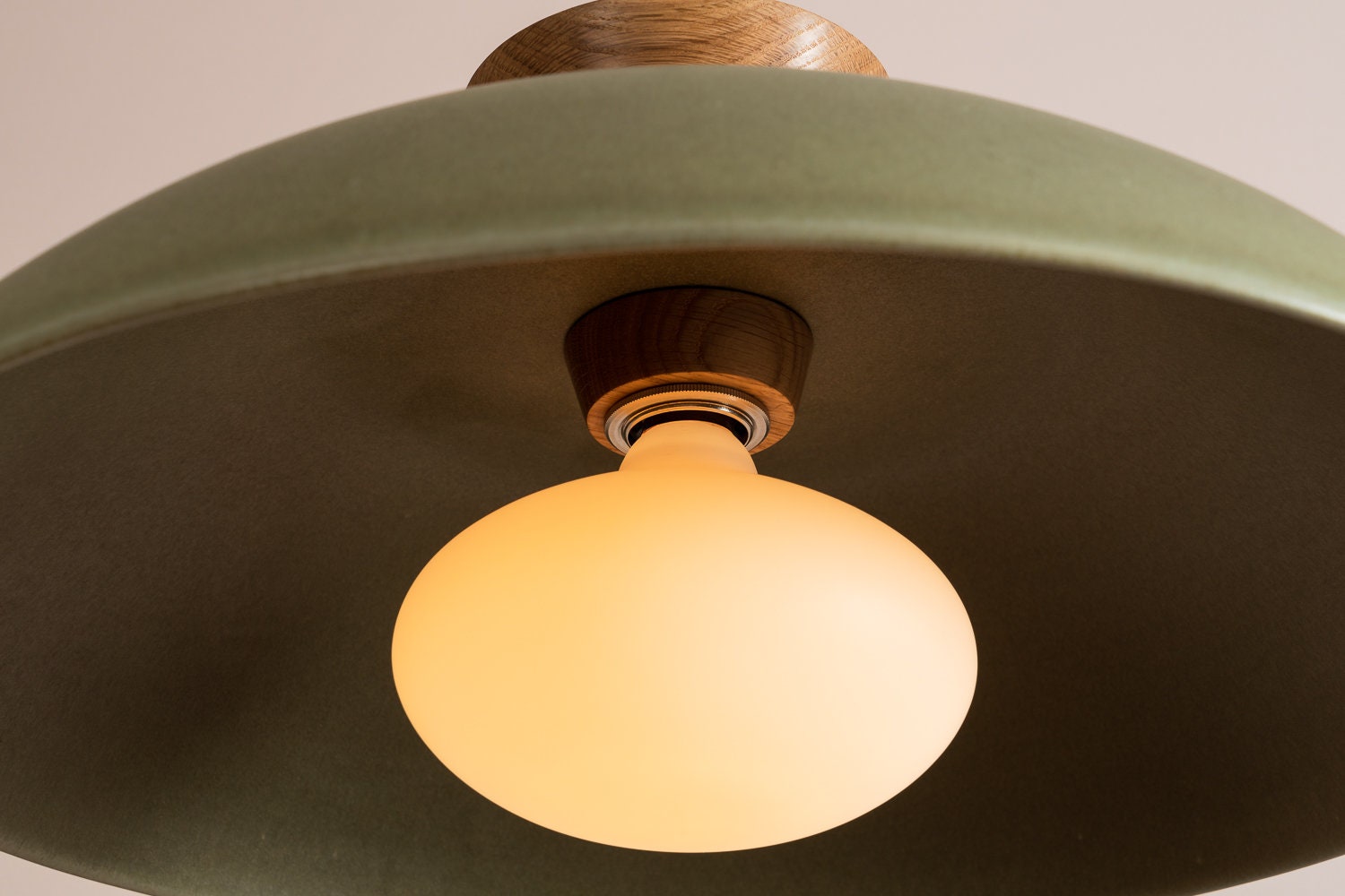 Green XL Dawn Pendant Light in Ceramic and Oak by StudioHaran