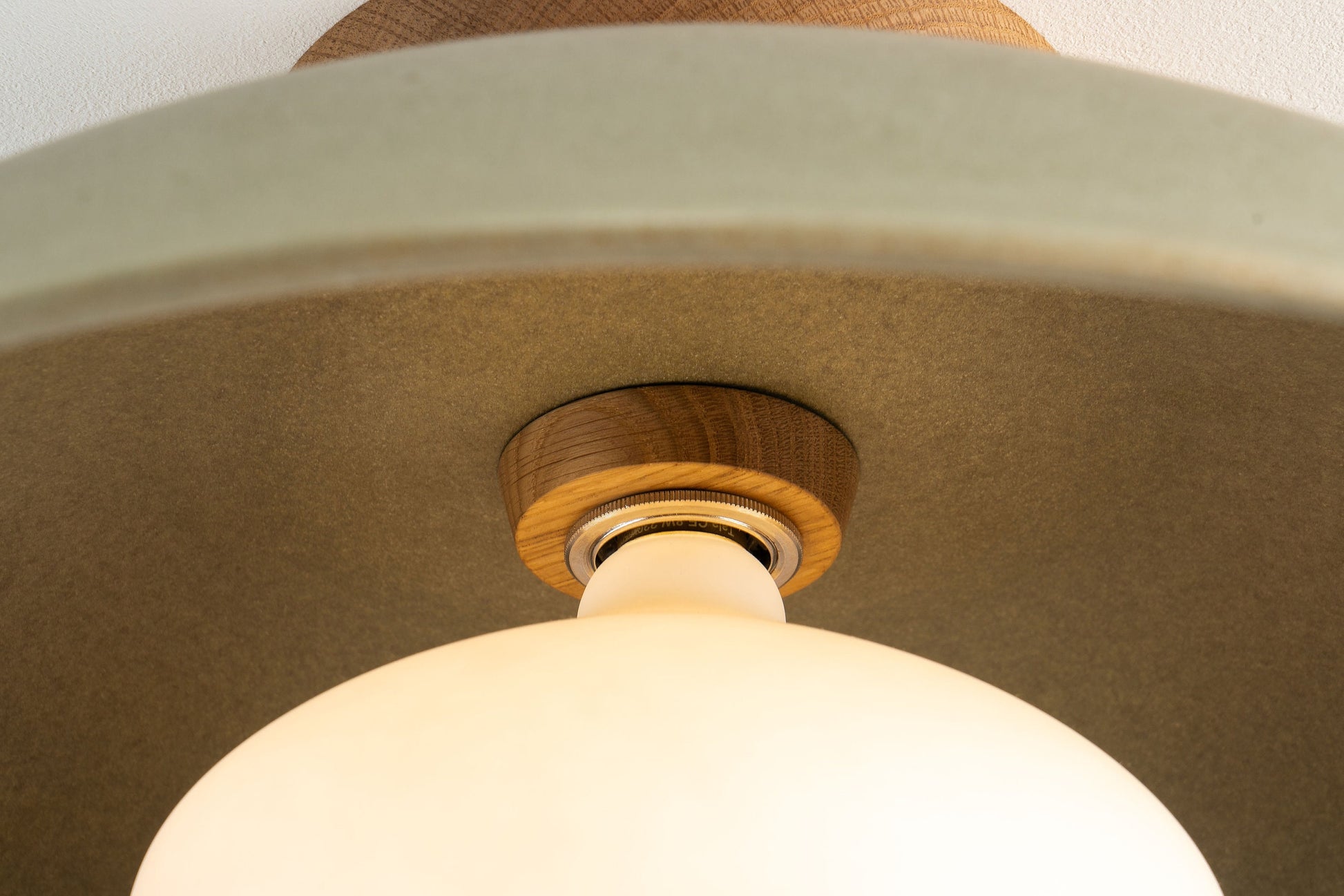 Green XL Dawn Flush Mount Ceiling Light in Ceramic and Oak by StudioHaran