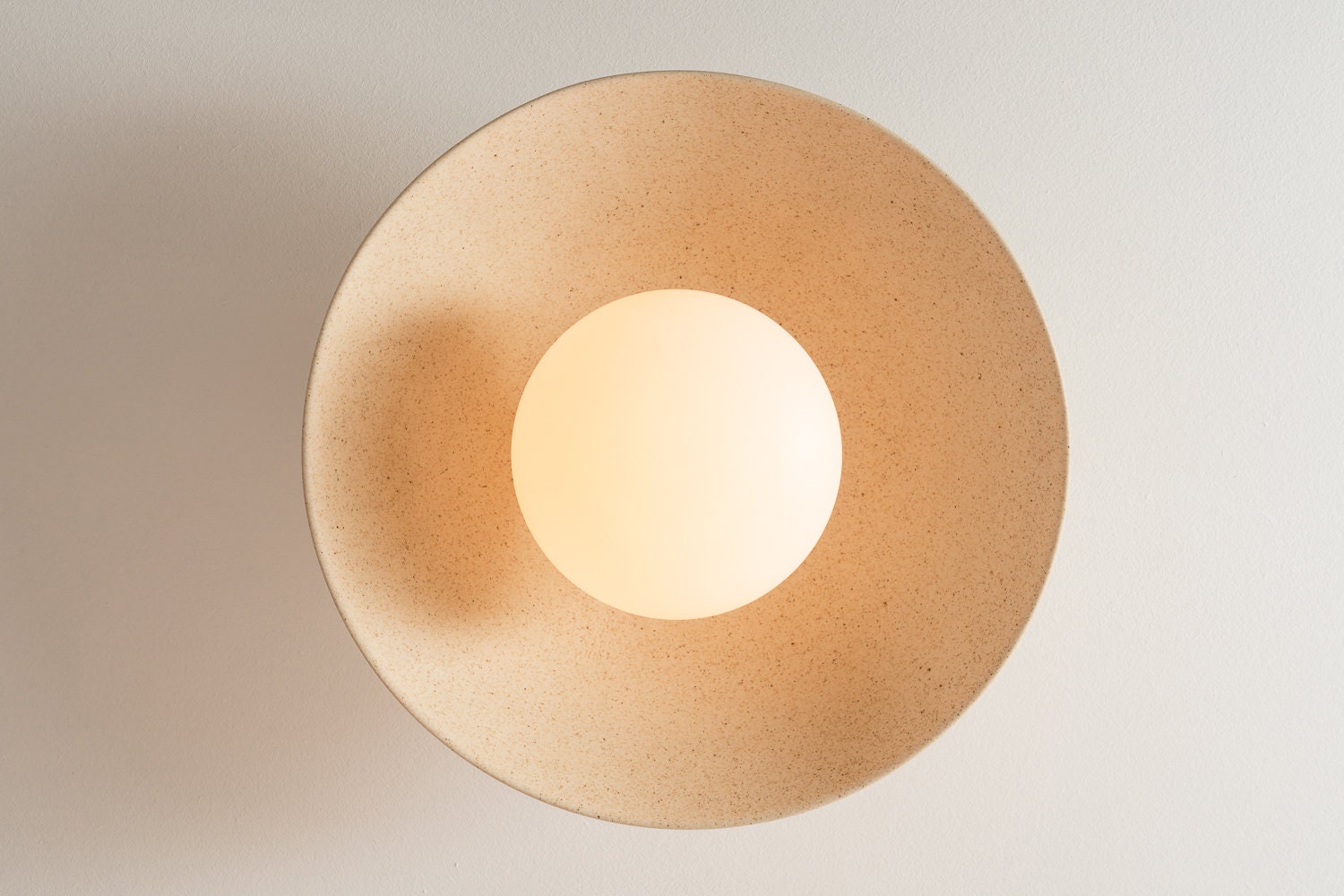 Speckled Cream Matt Dawn Wall Light Sconce in Ceramic and Oak by StudioHaran