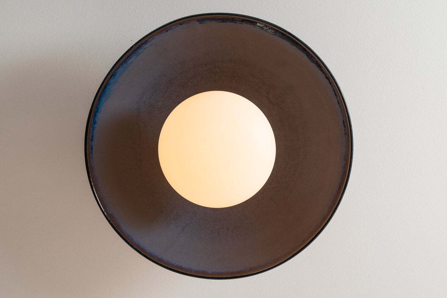 Blue XL Dawn Wall Light Sconce in Ceramic and Oak by StudioHaran