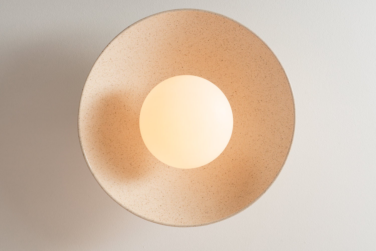 Speckled Cream Matt XL Dawn Wall Light Sconce in Ceramic and Oak by StudioHaran