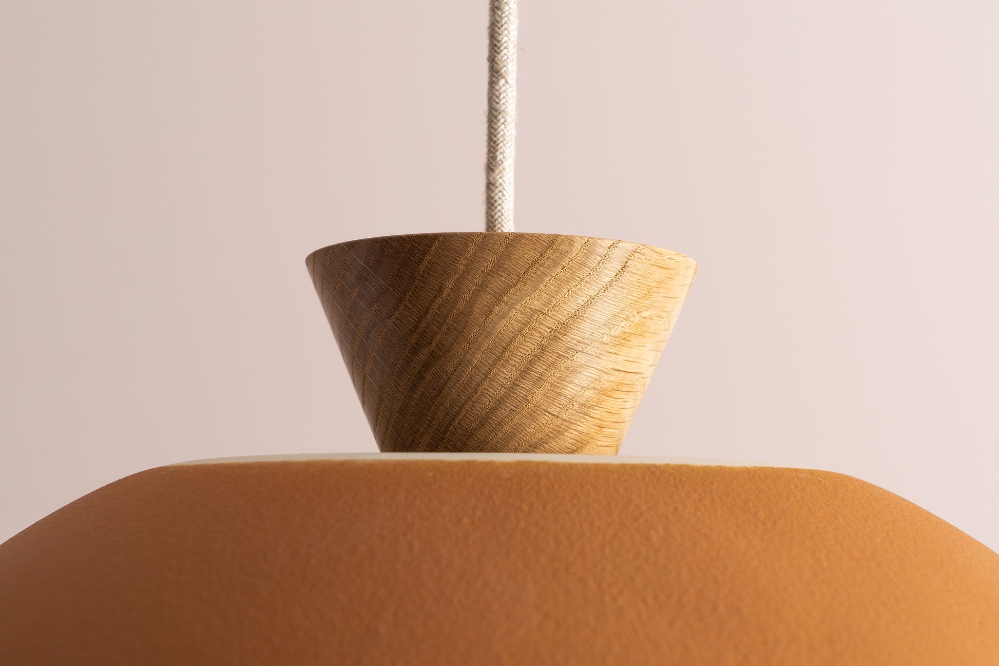 Terracotta Dawn Pendant Light in Ceramic and Oak by StudioHaran