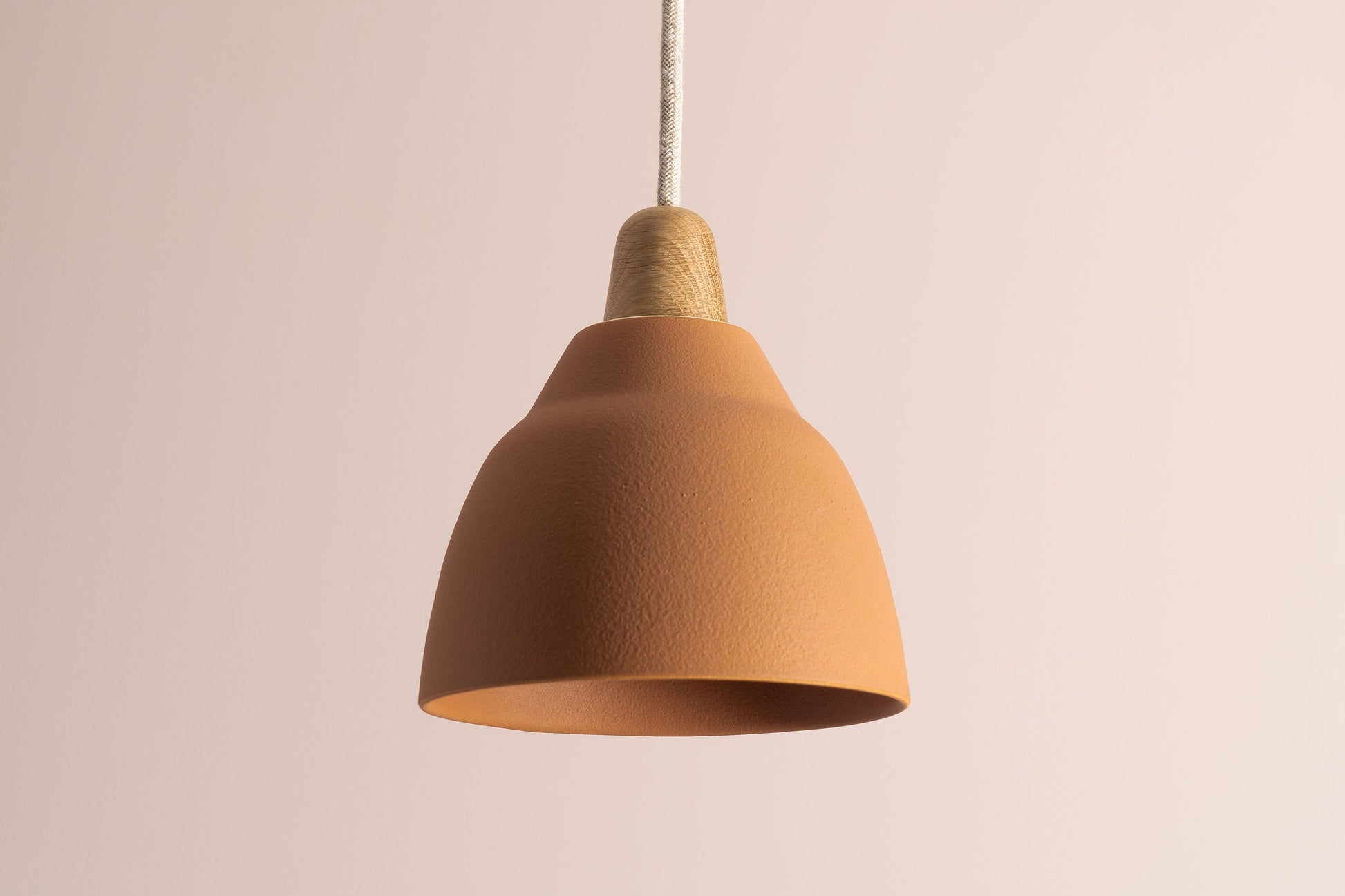 Terracotta Element Pendant Light in Ceramic and Oak by StudioHaran