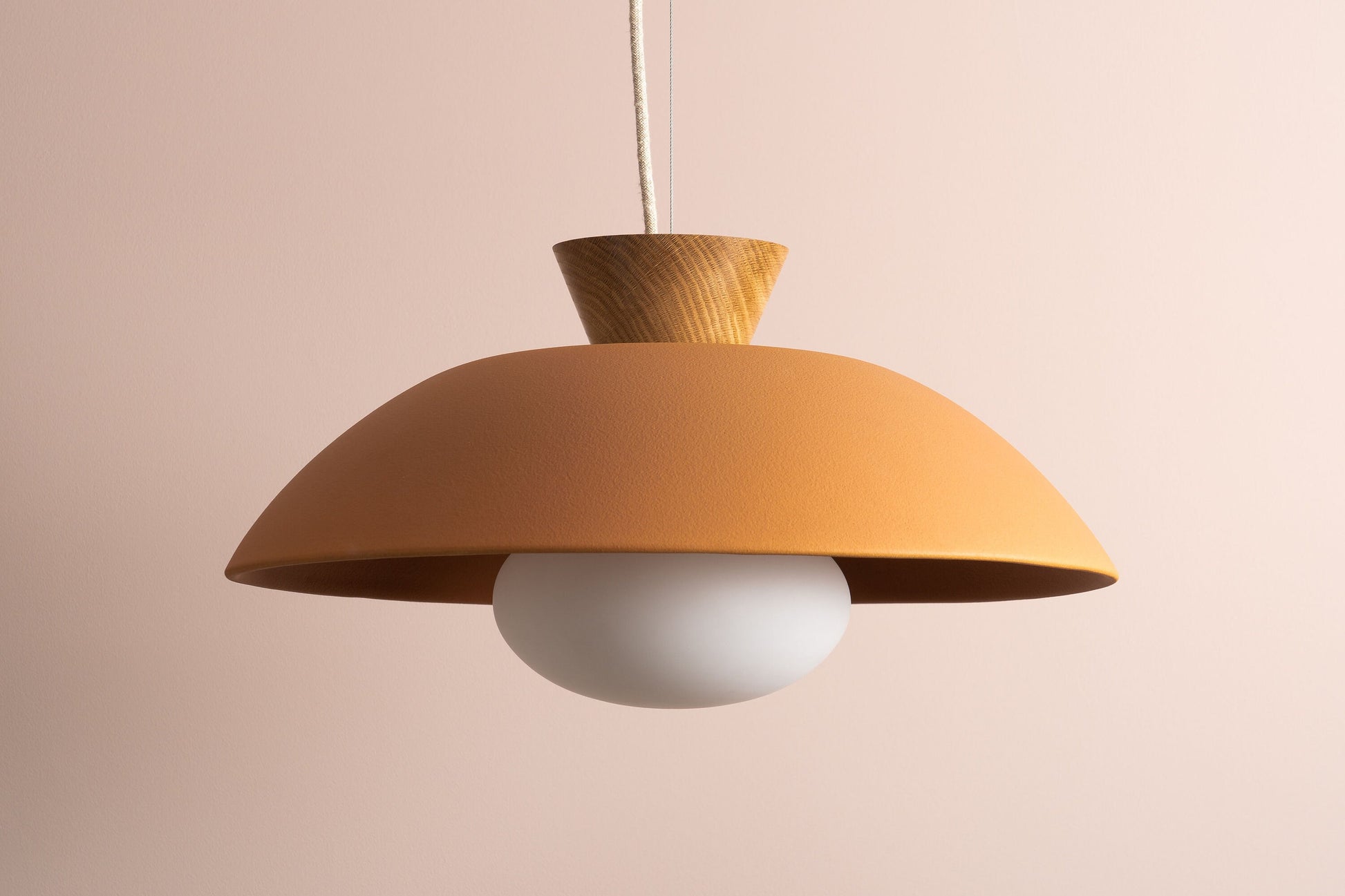 Terracotta XL Dawn Pendant Light in Ceramic and Oak by StudioHaran