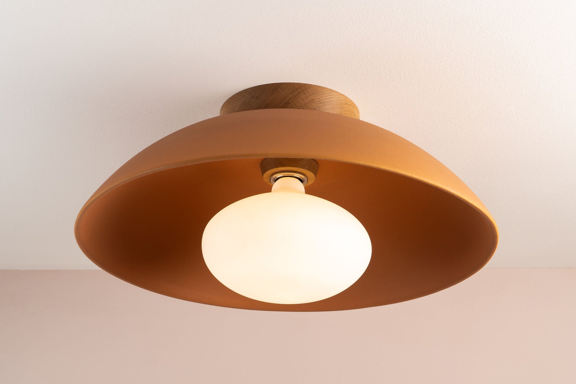 Terracotta XL Dawn Flush Mount Ceiling Light in Ceramic and Oak by StudioHaran
