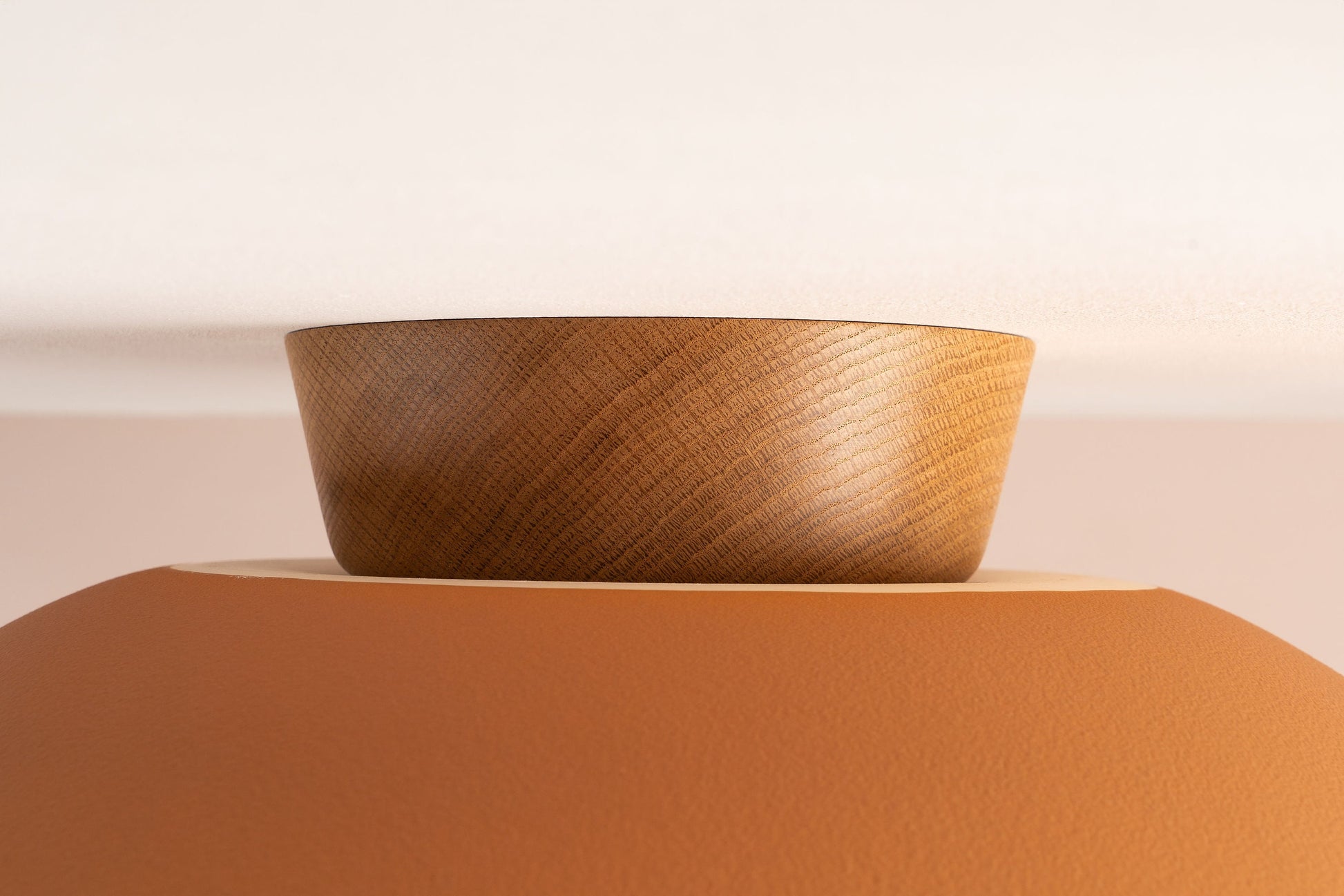 Terracotta XL Dawn Flush Mount Ceiling Light in Ceramic and Oak by StudioHaran