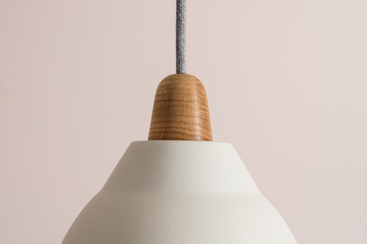 White Element Pendant Light in Ceramic and Oak by StudioHaran