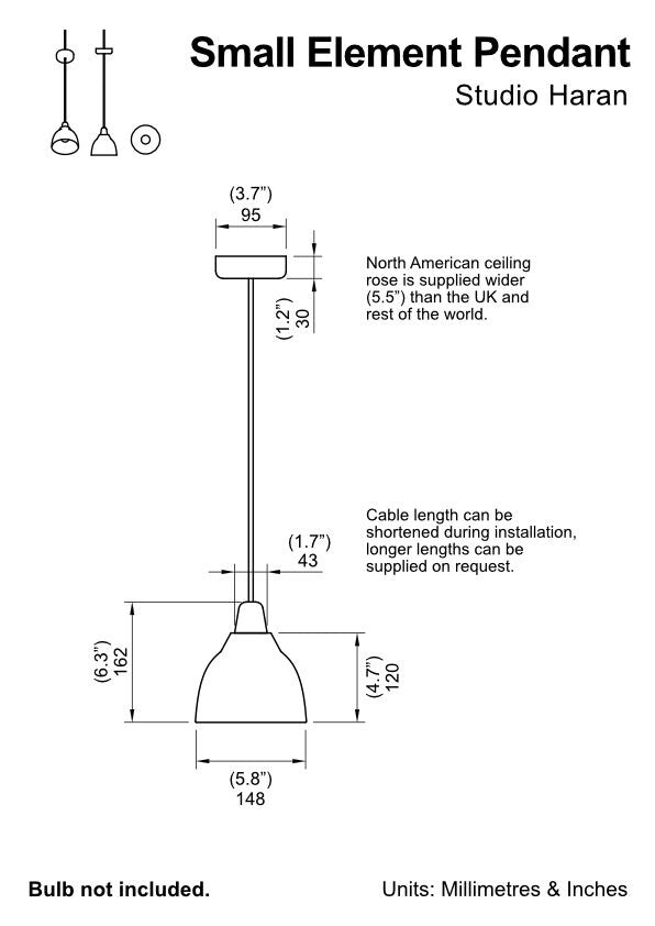 Element pendant light in ceramic and oak - small: blue and white by StudioHaran