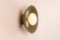 Green Dawn Wall Light Sconce in Ceramic and Oak