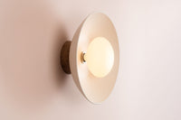 White Dawn Wall Light Sconce in Ceramic and Oak