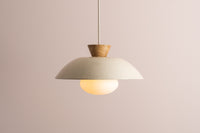 Speckled Cream Gloss Dawn Pendant Light in Ceramic and Oak