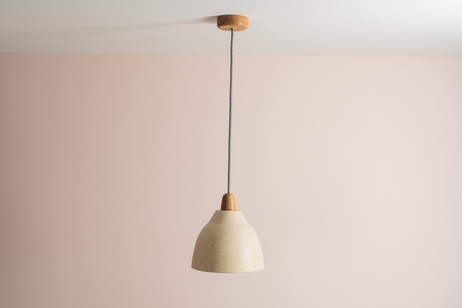 Speckled Cream Matt Element Pendant Light in Ceramic and Oak by StudioHaran
