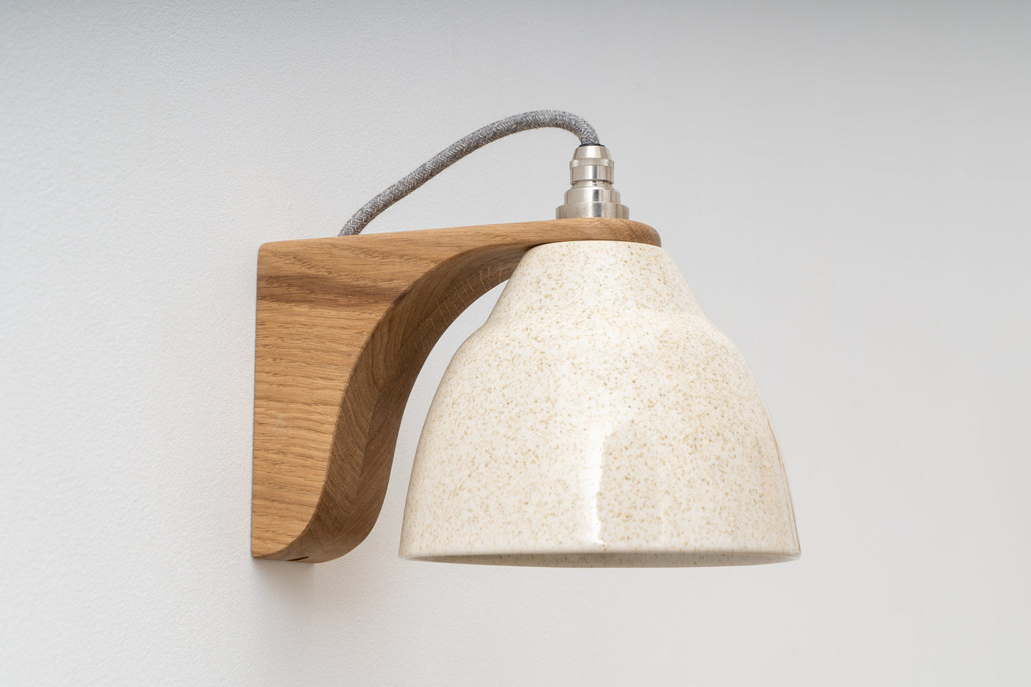 Speckled Cream Gloss Right-Angle Element Wall Light in Ceramic and Oak by StudioHaran