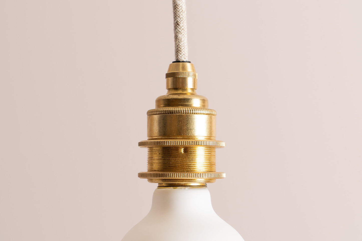Brass/Nickel Pendant Light Fixture with Linen Cable and Oak Ceiling Rose by StudioHaran