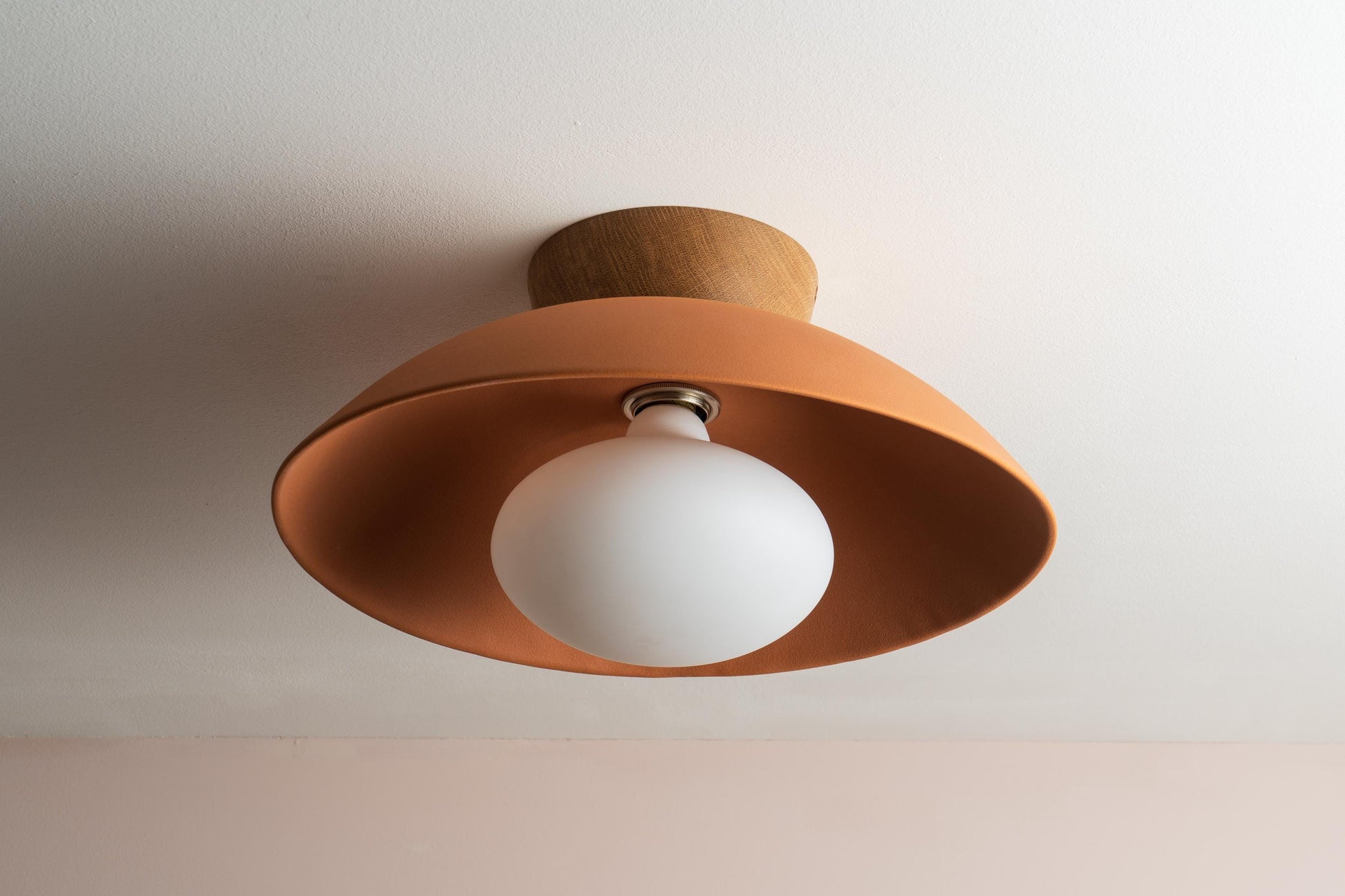 Terracotta Dawn Flush Mount Ceiling Light in Ceramic and Oak by StudioHaran