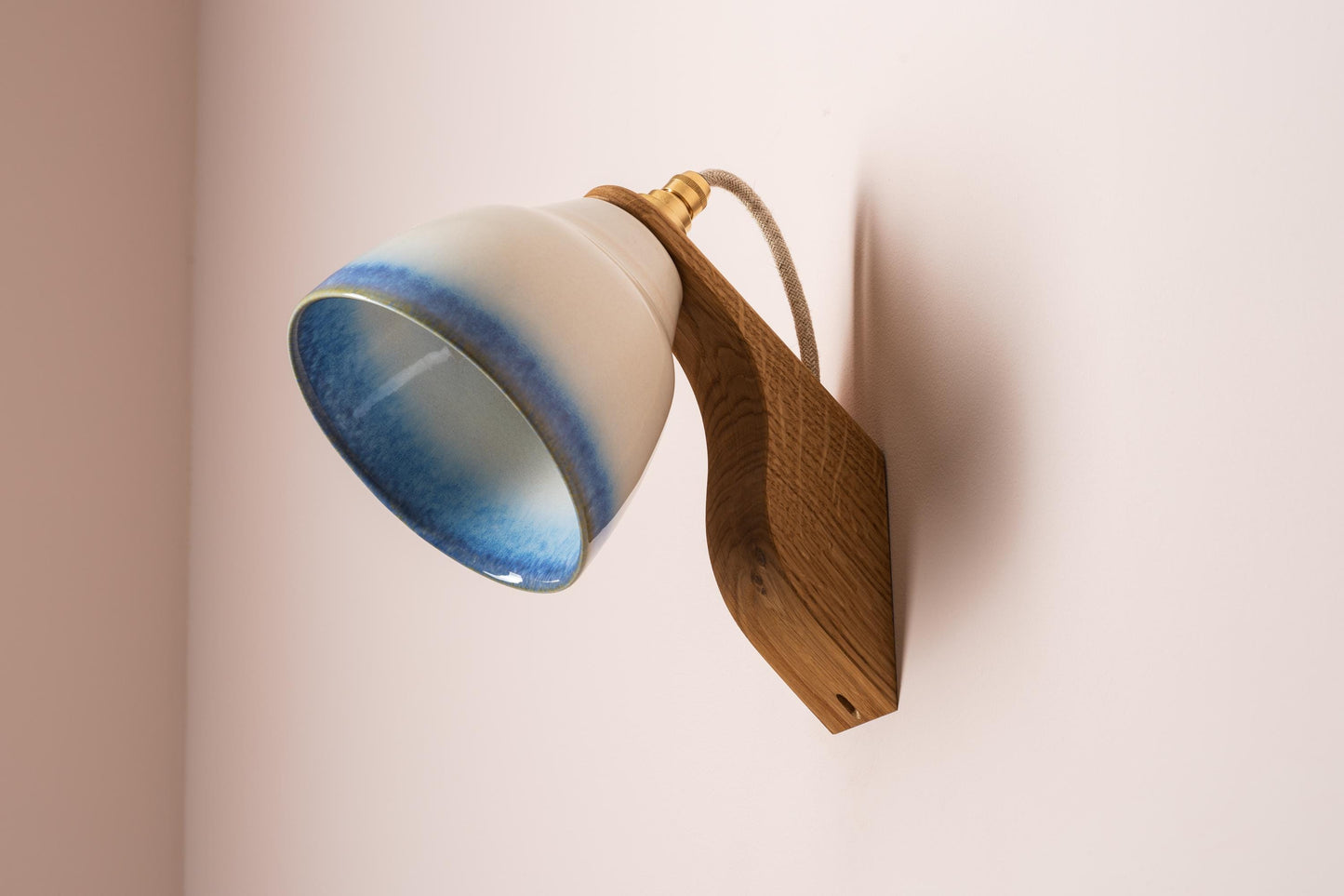 Blue and White Element Wall Light in Ceramic and Oak by StudioHaran