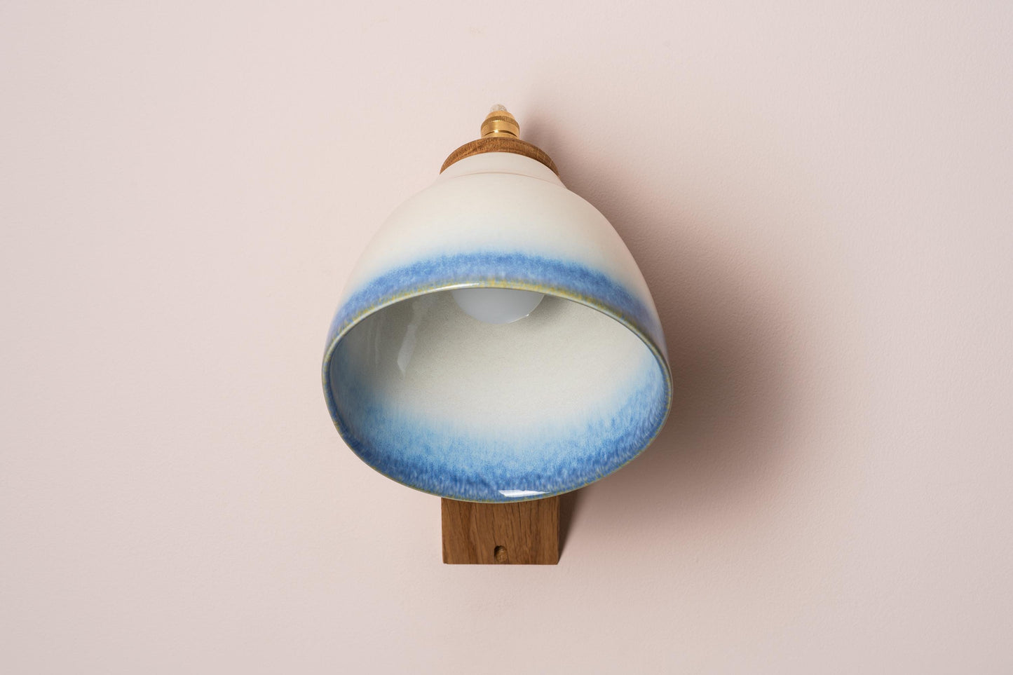 Blue and White Element Wall Light in Ceramic and Oak by StudioHaran