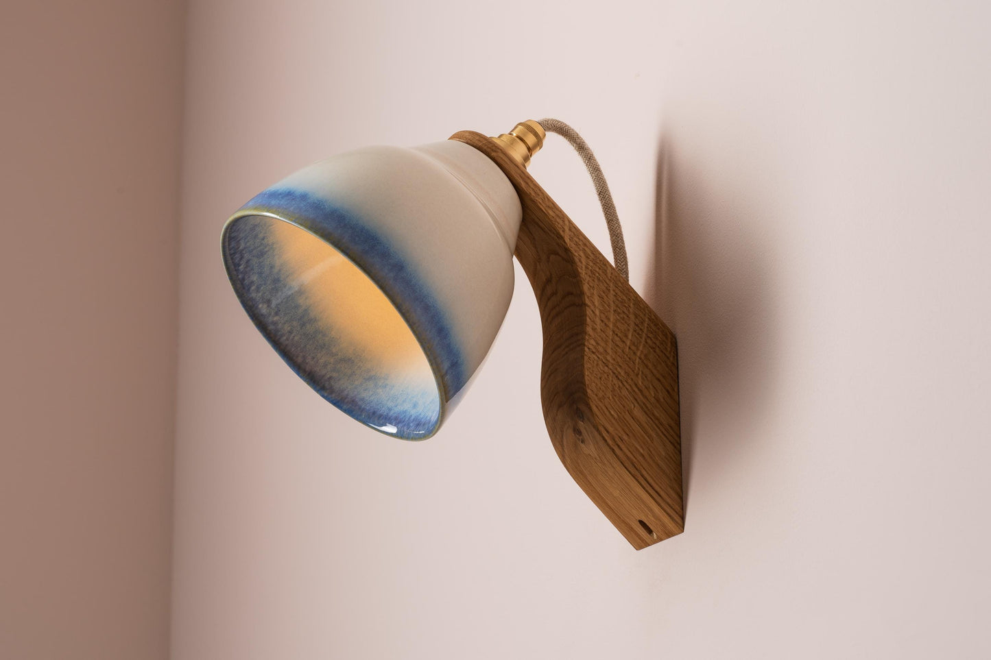 Blue and White Element Wall Light in Ceramic and Oak by StudioHaran