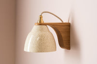 Speckled Cream Gloss Right-Angle Element Wall Light in Ceramic and Oak