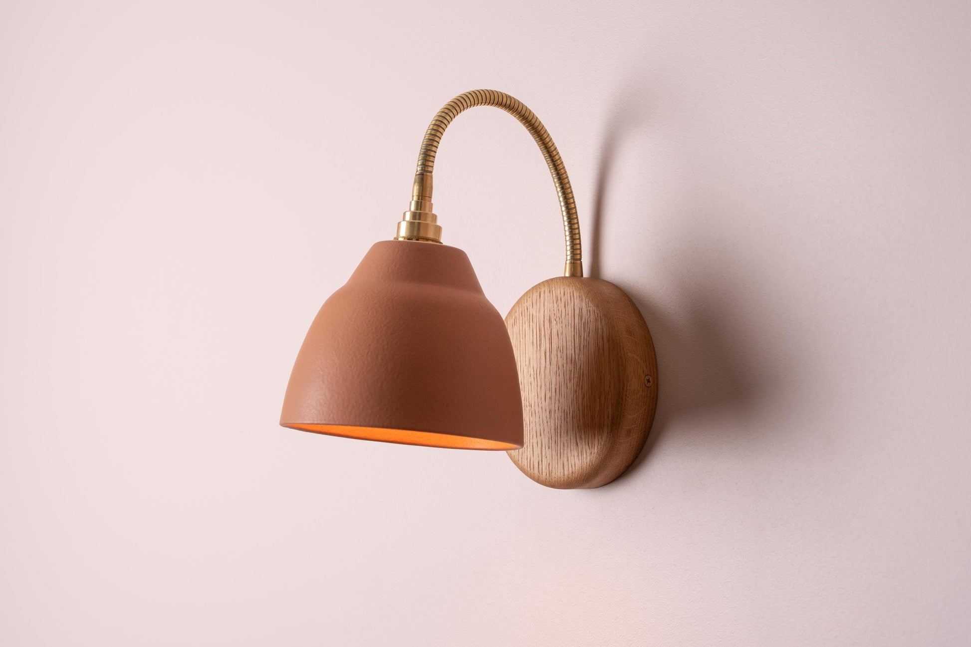 Terracotta Flex Wall Light in Brass, Ceramic and Oak - Small Element by StudioHaran