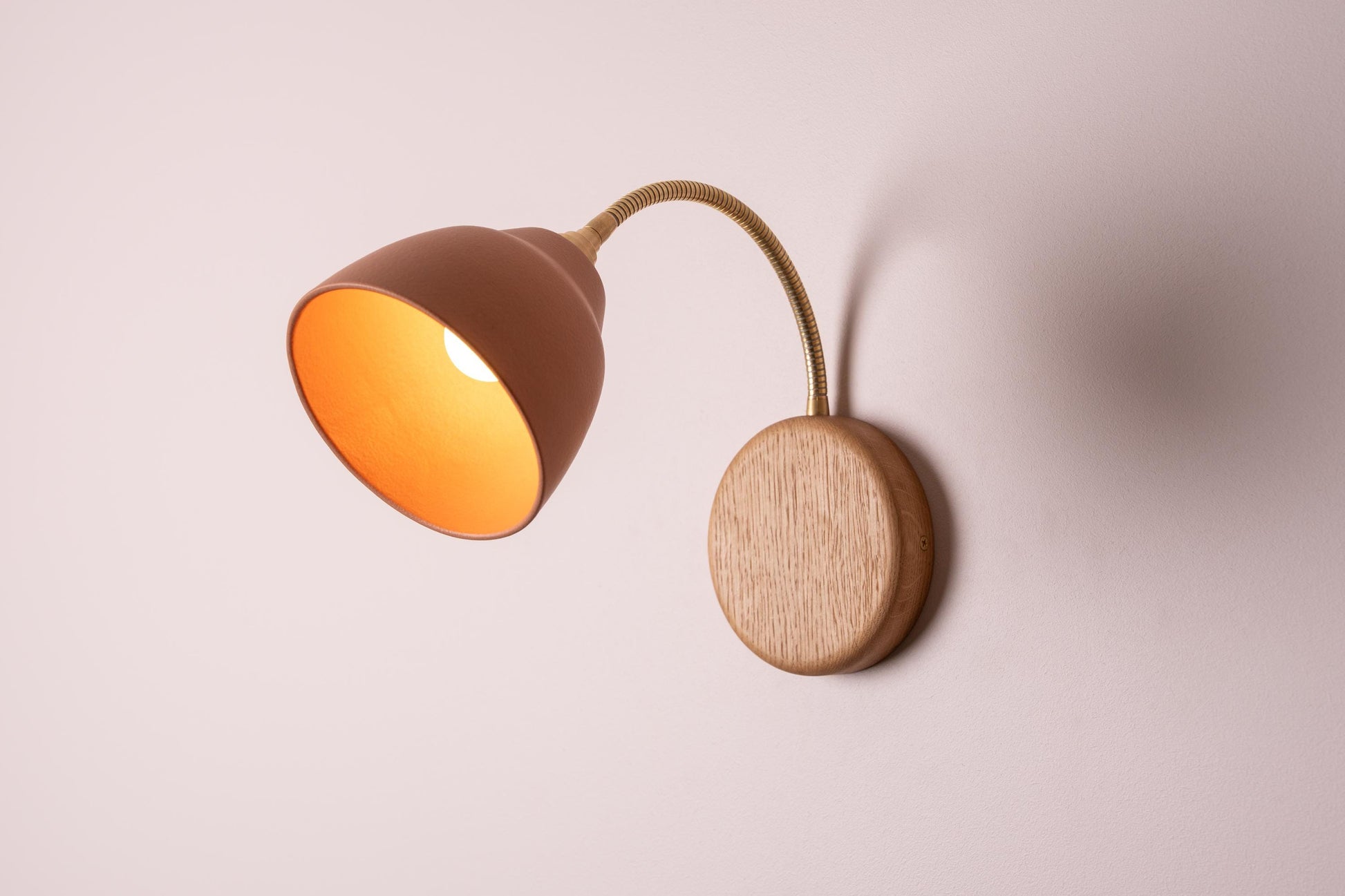 Terracotta Flex Wall Light in Brass, Ceramic and Oak - Small Element by StudioHaran