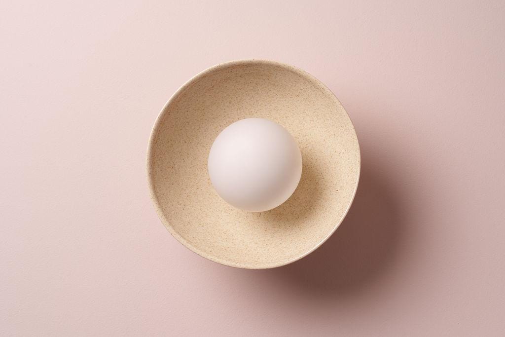 Speckled Cream Matt Small Dawn Ceiling Light in Ceramic and Oak by StudioHaran